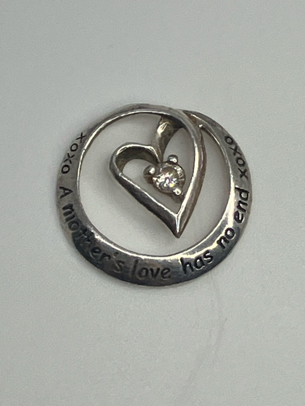 Vtg 925 Sterling Silver Heart “Mother’s Love” CZ Necklace Pendant